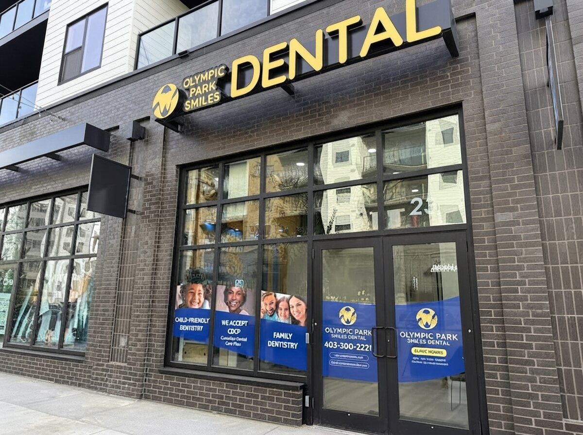 Exterior of Olympic Park Smiles Dental at 23 Canada Olympic Common SW, Calgary